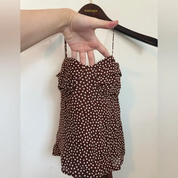 Reformation Pixie Top Choco Dot Polka Camisole Tie Tank Top Size 4